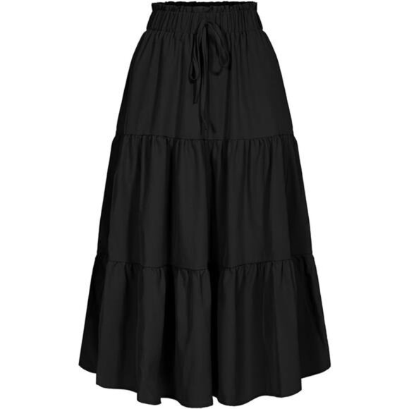Women's High Elastic Waist Midi Skirt Black - Picture 1 of 4